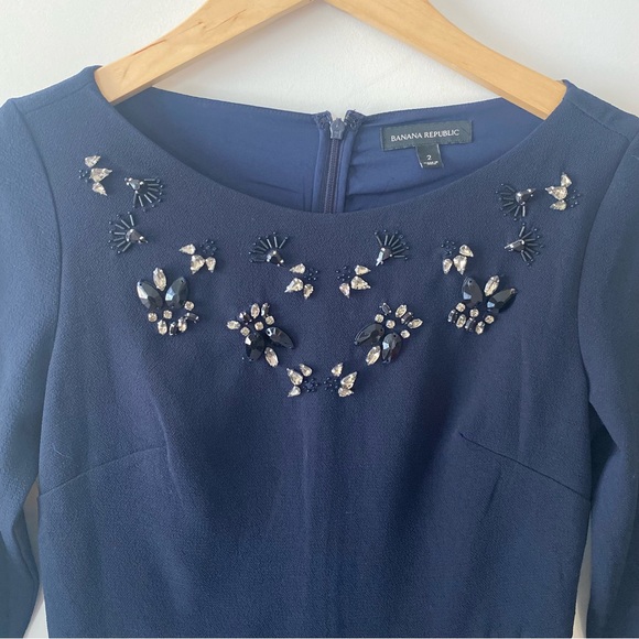 Banana Republic Navy Blue Dress with Embellishments. Size 2 - Picture 3 of 3